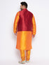 Vastramay Men's Plus Size Maroon Zari Weaved Nehru Jacket With Kurta Pyjama set